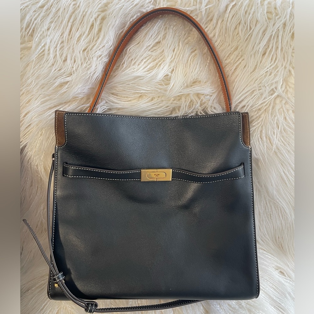 Tory Burch Lee Radziwill Double Bag, Black Leather